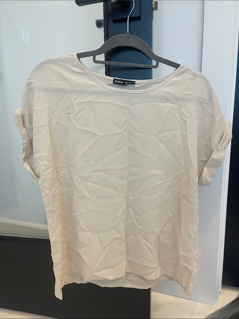 SHEIN Cream Short Sleeve Round Neck Blouse